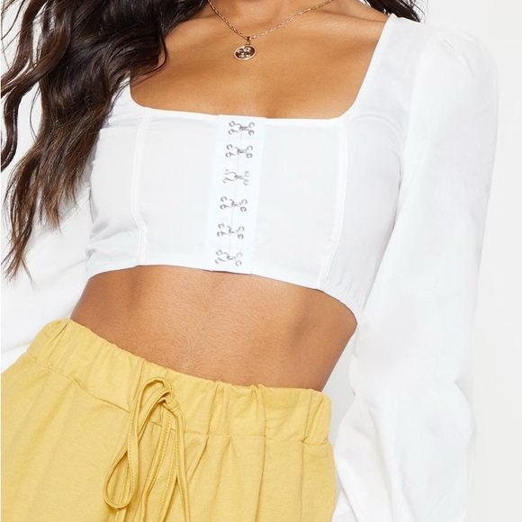 PLT | White Puff Sleeve Corset Detail Crop Top - Picture 2 of 5